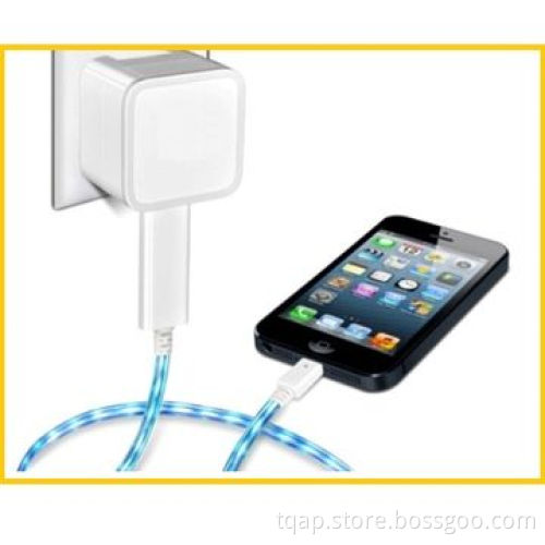 LED Charging Cable in White with Aqua Flash Fiber Light